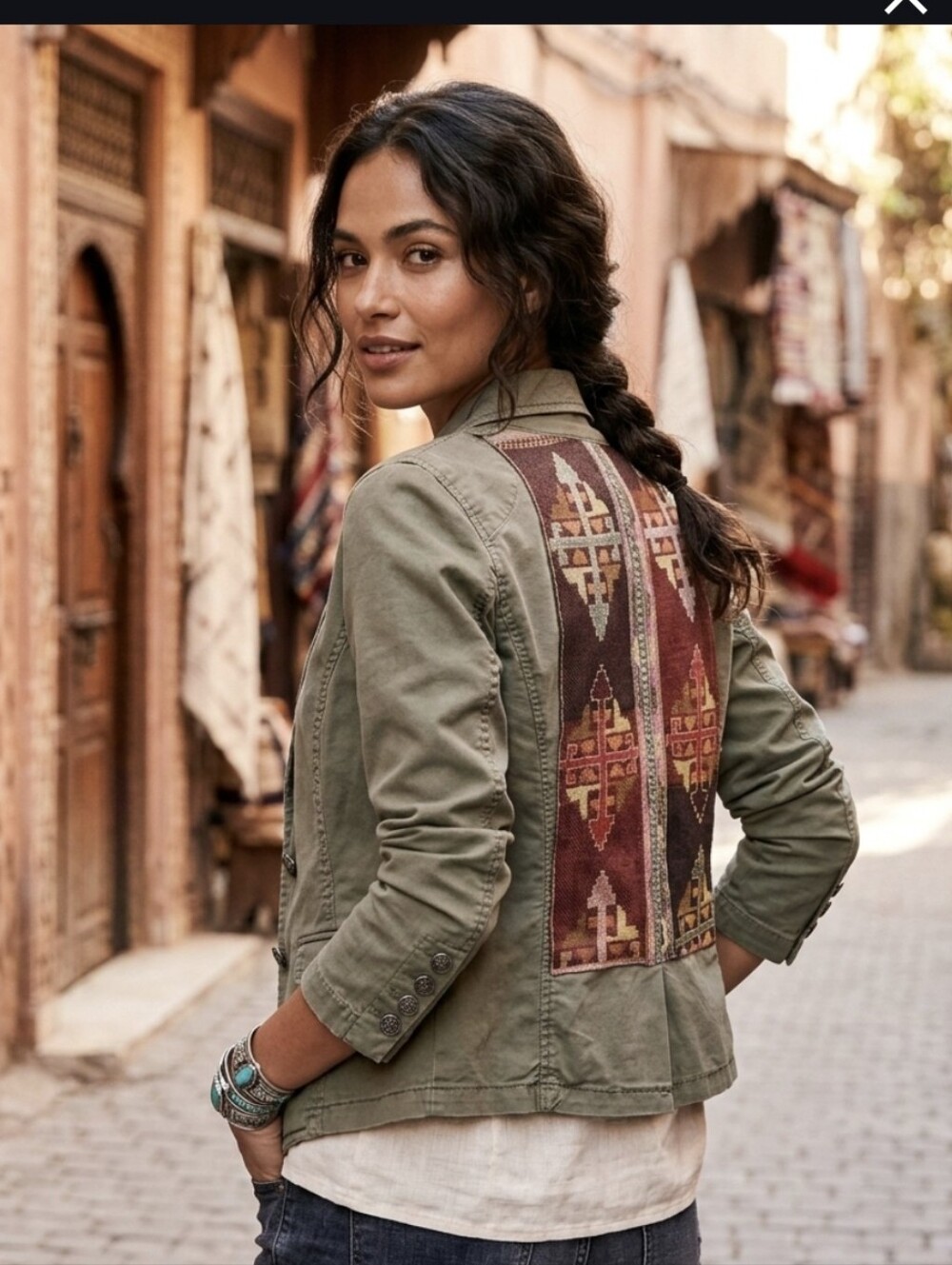 Re-form Boho Utility Blazer with Woven Geometric Back Panel Sz M